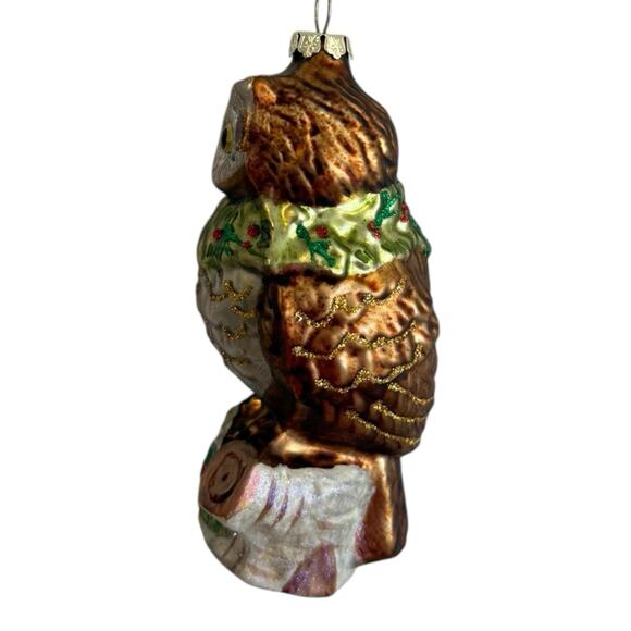 Hand Blown Rustic Owl Stump Poins Glass Ornament 5" Tall Brown Light Shimmer EUC - Picture 4 of 8